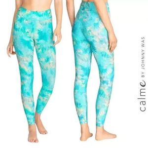 Calme Johnny Was UPF 50+ Sz S High Waist Legging Aqua Keys Tie Dye $138 NEW